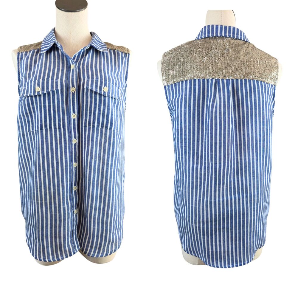 Ariat Sleeveless Stripe Shirt Top Womens Size L Sequin Western Cowgirl Classic